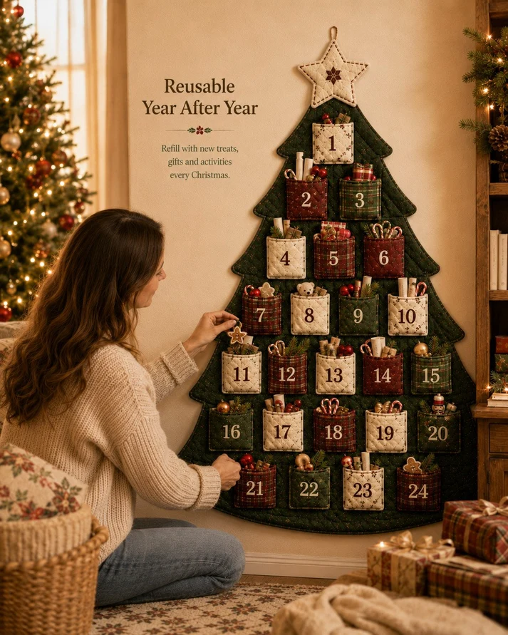 🧵🎄DIY 24-Pocket Fabric Christmas Advent Tree Kit