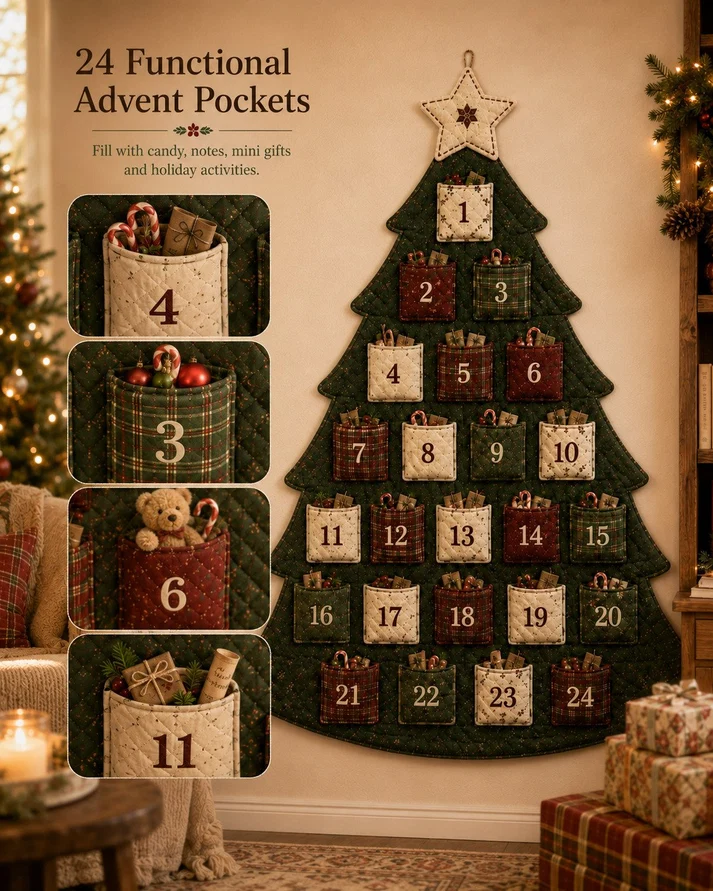 🧵🎄DIY 24-Pocket Fabric Christmas Advent Tree Kit