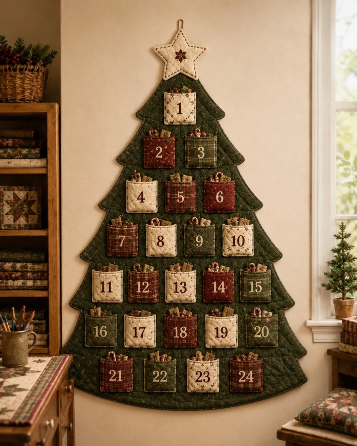 🧵🎄DIY 24-Pocket Fabric Christmas Advent Tree Kit