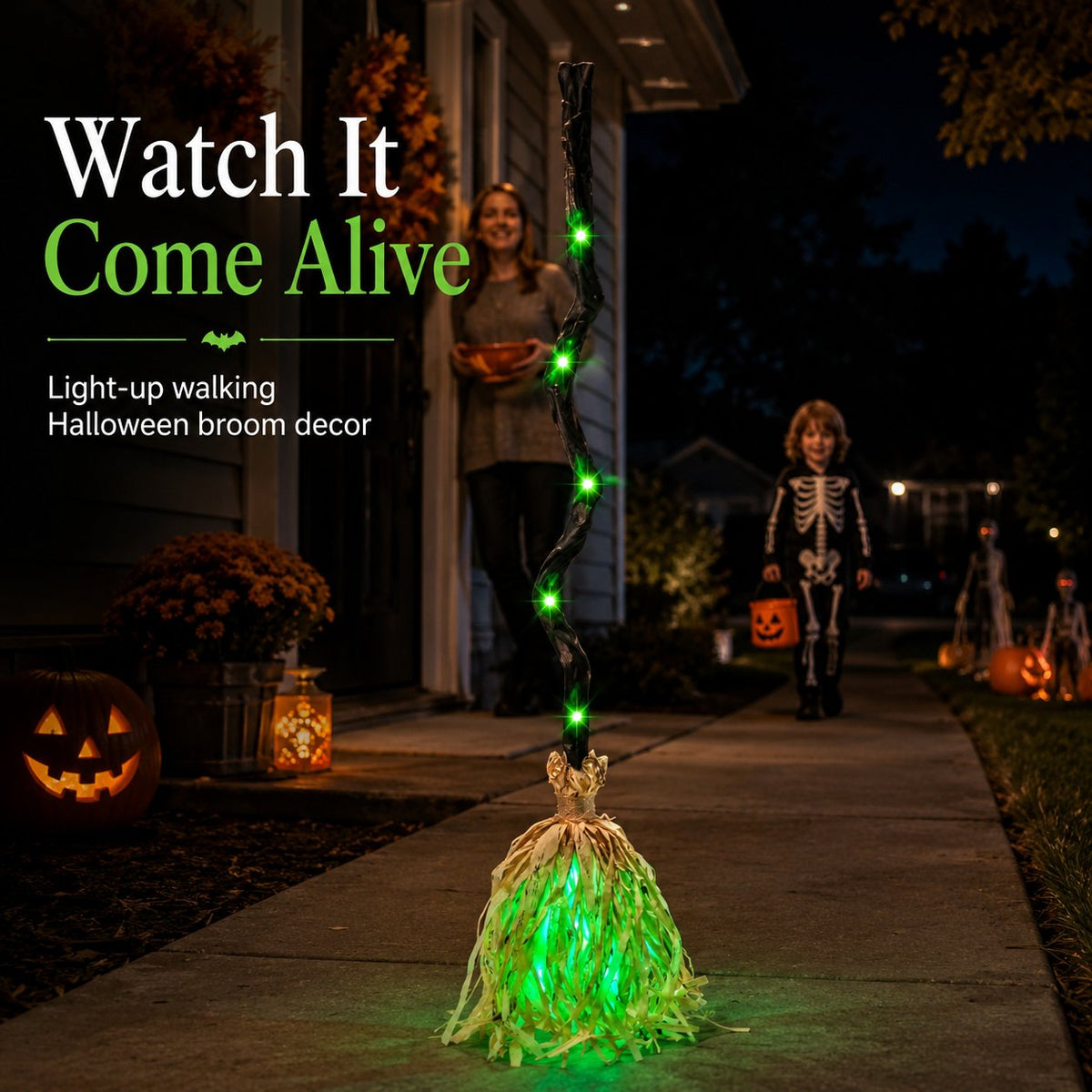 🧹 Animated Light-Up Walking Halloween Broom Decor