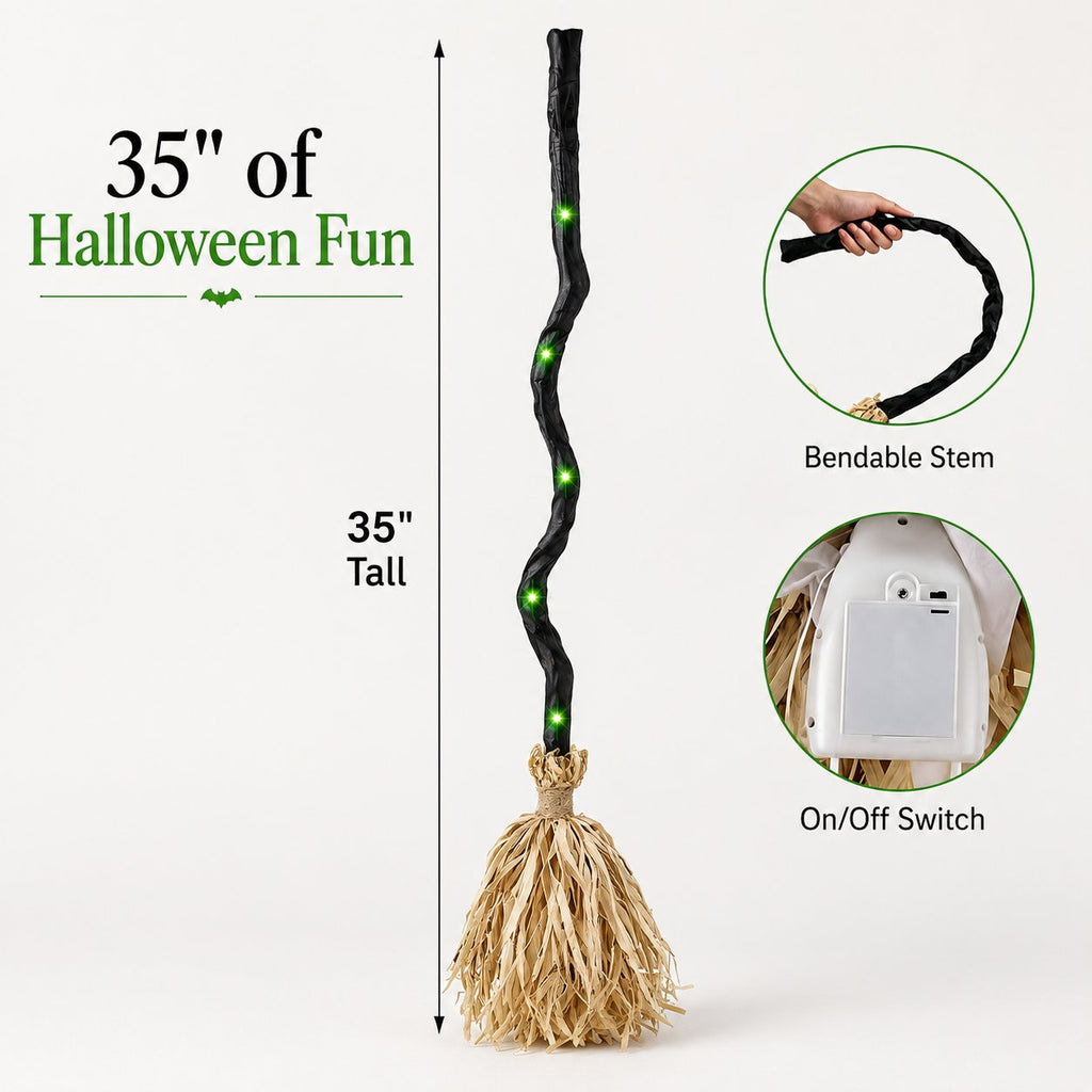 🧹 Animated Light-Up Walking Halloween Broom Decor