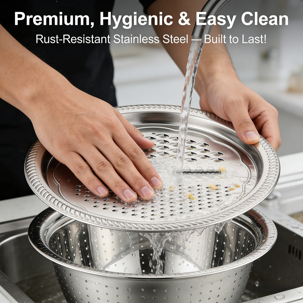 🍴 German Quality 3-in-1 Stainless Steel Grater Bowl